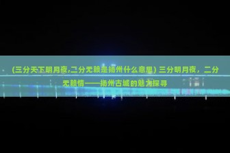 (三分天下明月夜,二分无赖是扬州什么意思) 三分明月夜，二分无赖情——扬州古城的魅力探寻